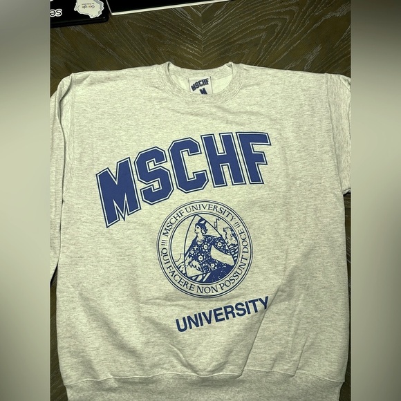 Limited Release MSCHF University Crewneck : M ( Unworn ) — Heather Gray w/ Blue - Picture 3 of 4